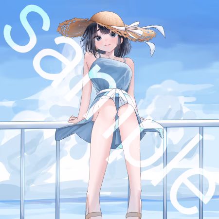 ご依頼イラスト/青ワンピースの少女