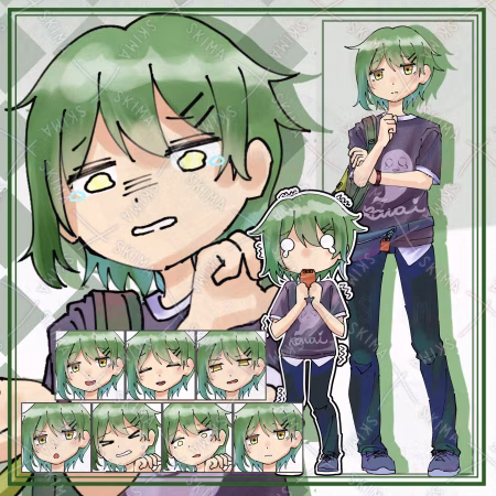 怖がり男子キャラ｜表情9種＋ちびキャラ付き